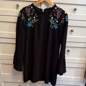 Zara Black Mini Dress with Floral Embroidery